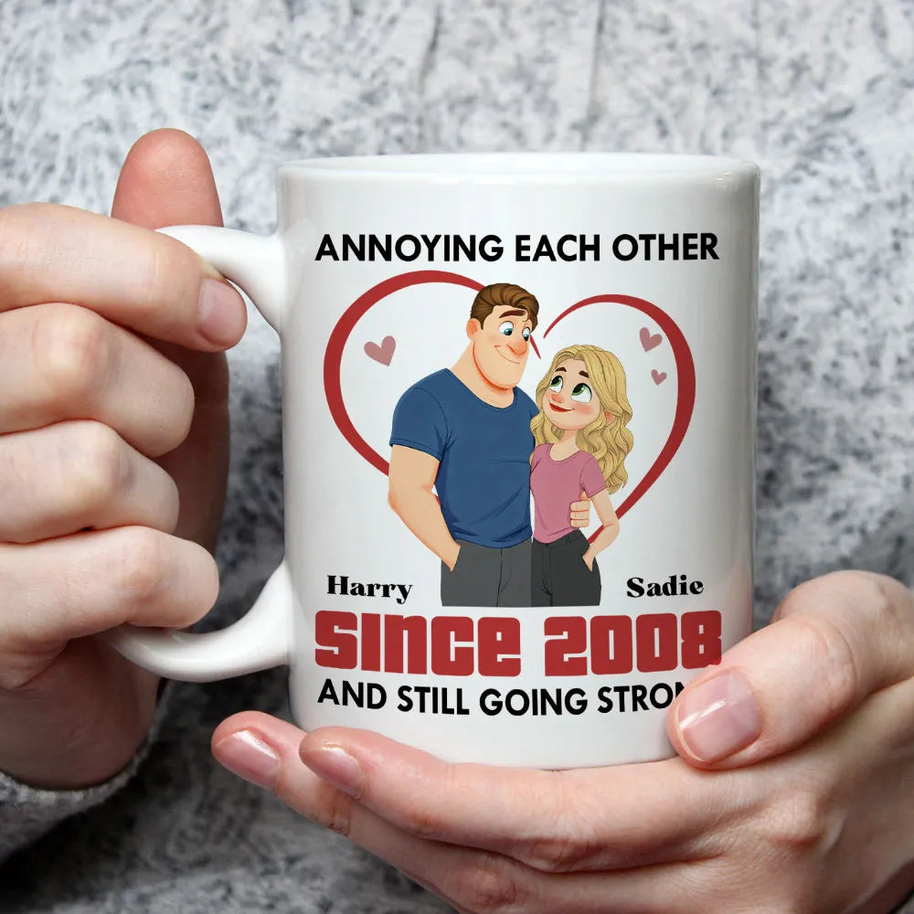 Personalized Couple Ceramic Mug - Cute Heart Cartoon for Morning Coffee, Unique Creative Gift for Husband or Wife