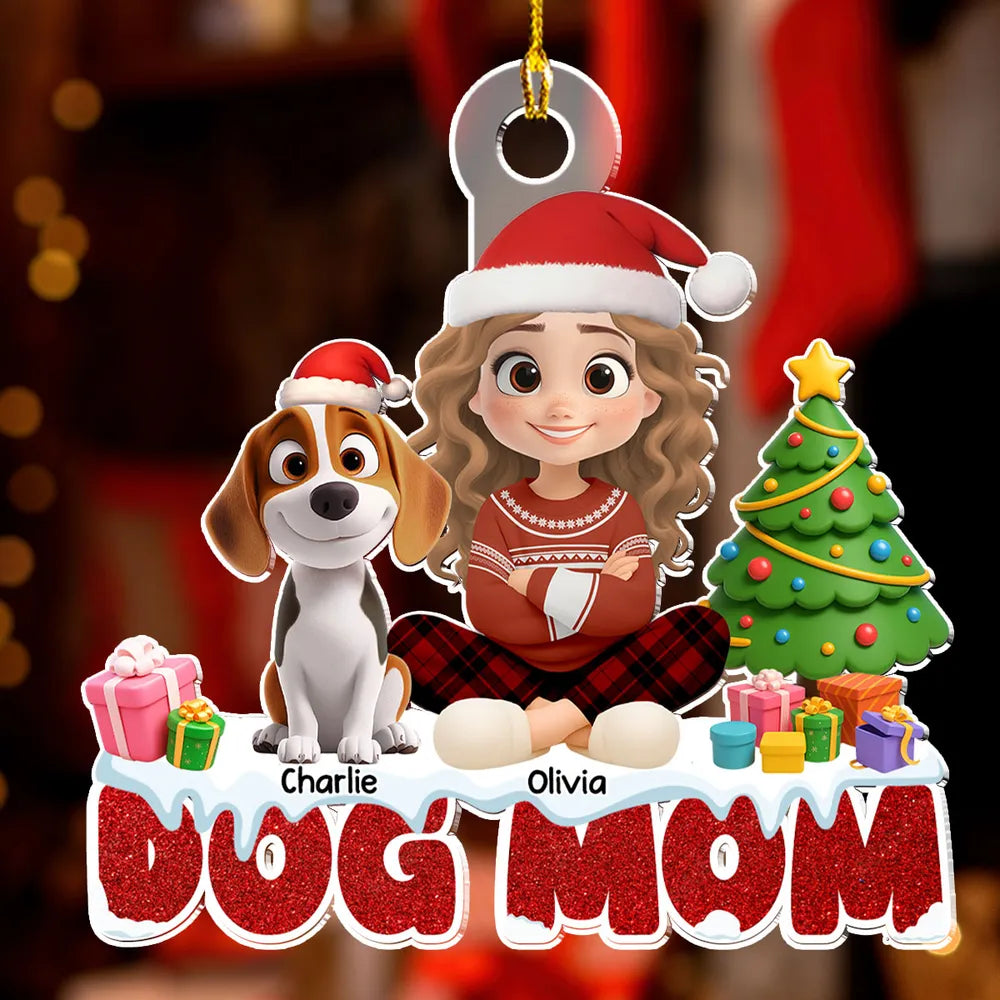 Christmas Acrylic Ornament with Dog and Owner, Special Gift for Dog Mom