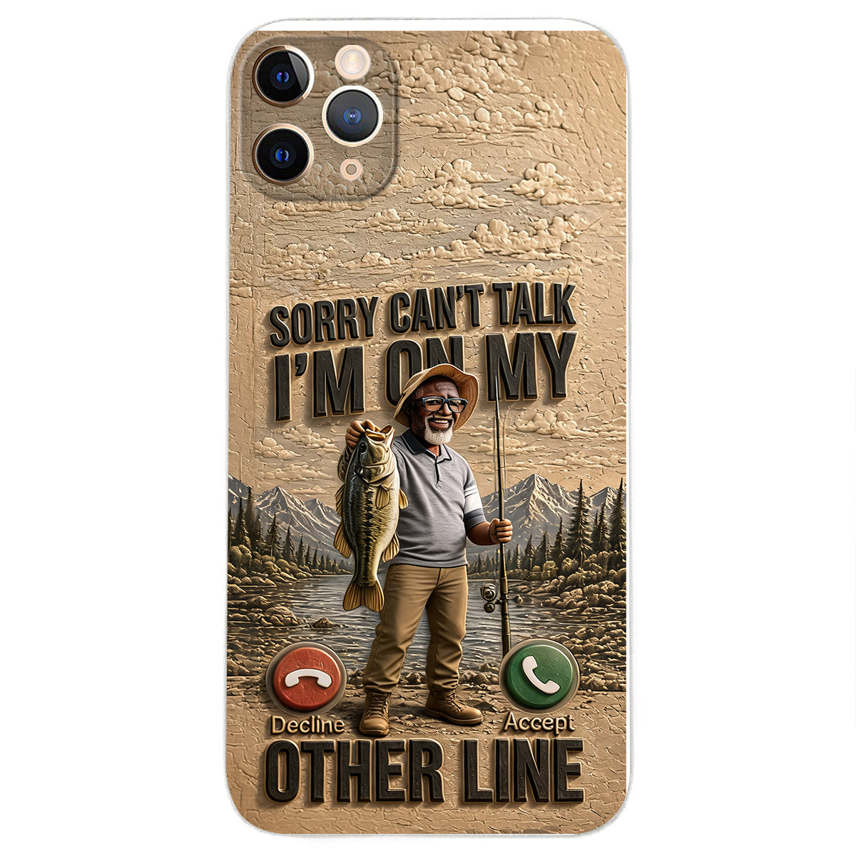 I'm On My Other Line, Fishing Lover Gift - Personalized Fishing 3D Embossed Leather Phone Case
