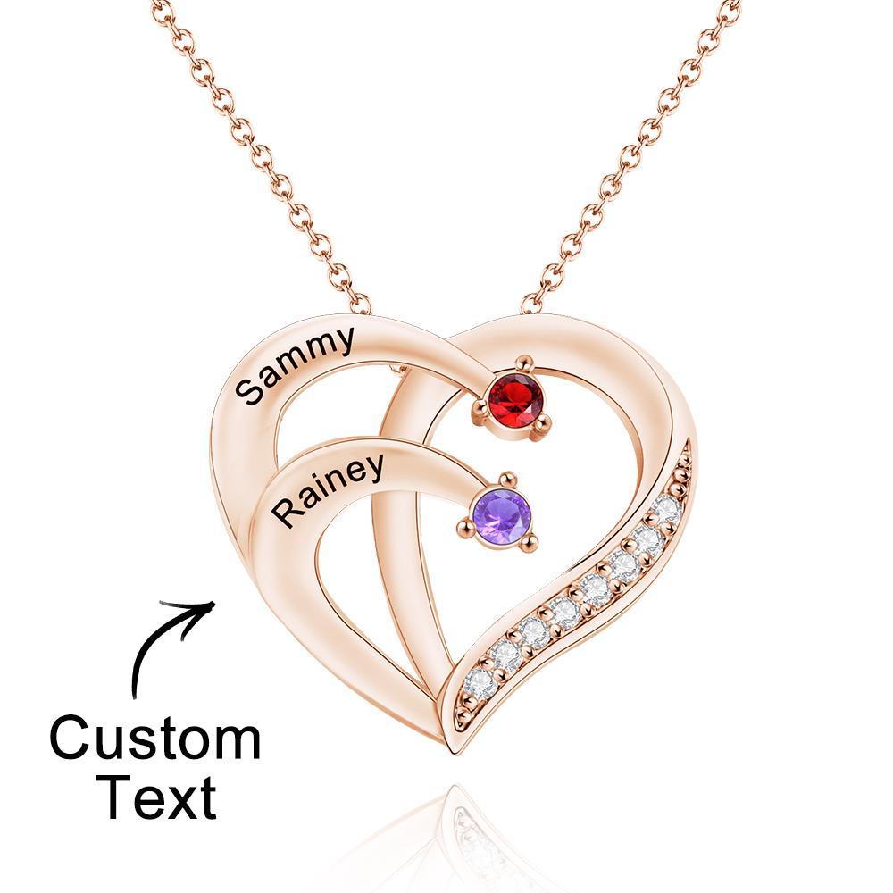 Love By Heart - Personalized Family Names Heart Shaped Necklace With Birthstone