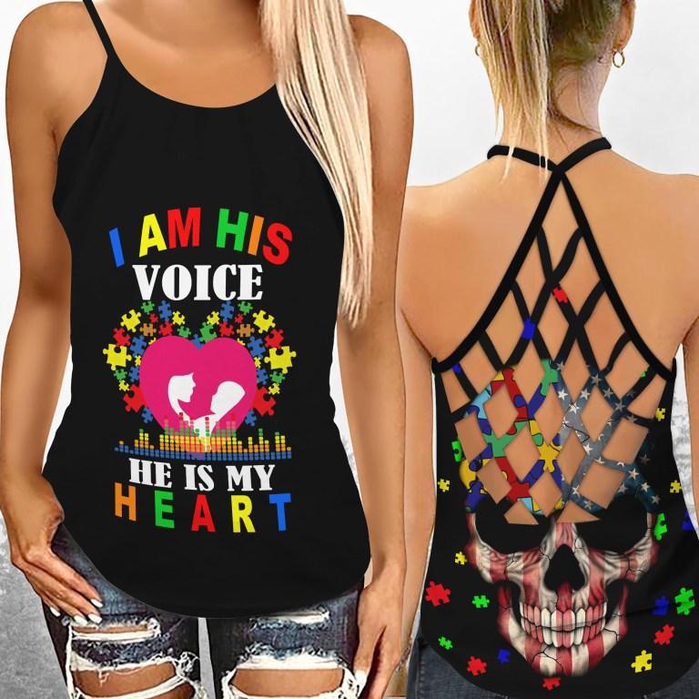 Autism I Am His Voice - Autism Awareness Cross Tank Top 0921