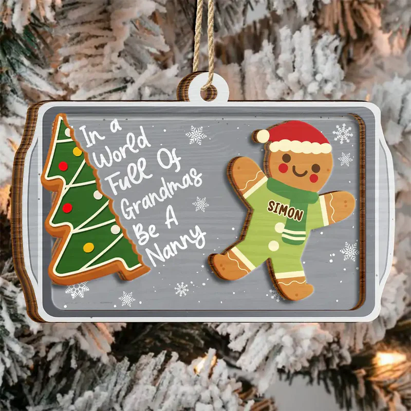 Personalized Gingerbread Ornament for Christmas, wooden 2-layer, cute cartoon style, creative gift for Grandmother