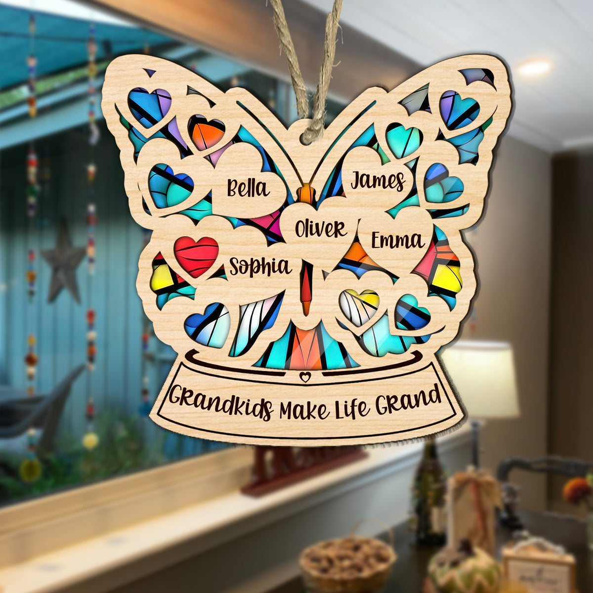 Grandma Mom Heart Butterfly - Personalized Grandma Suncatcher