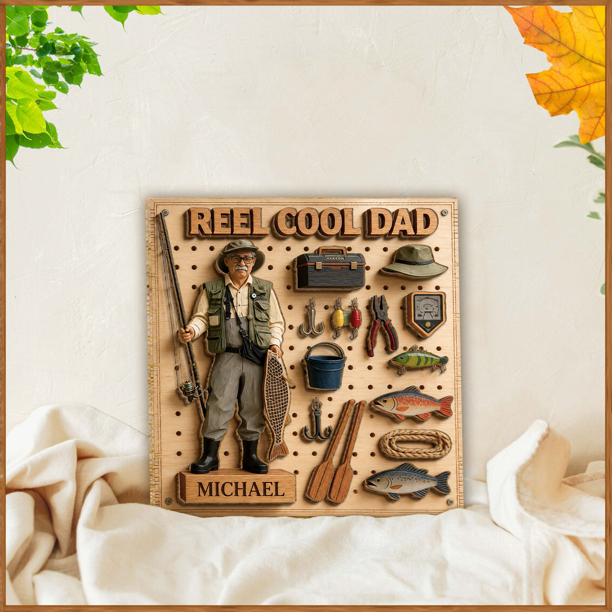 Dad Loves Fishing - Personalized Father 2 Layered Wood Sign / Wood Plaque