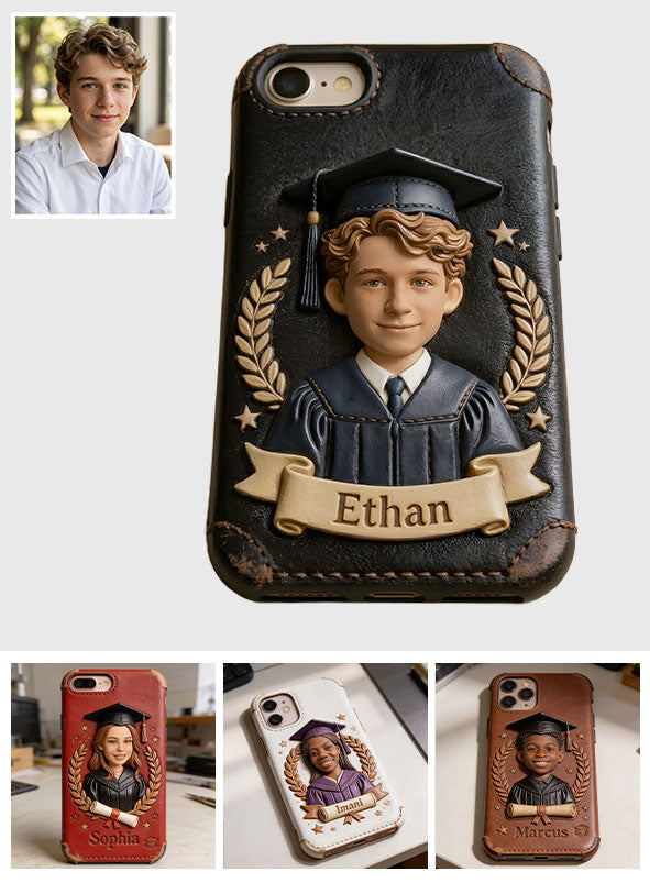 Graduation Gift - Personalized Graduation 3D Embossed Leather Phone Case