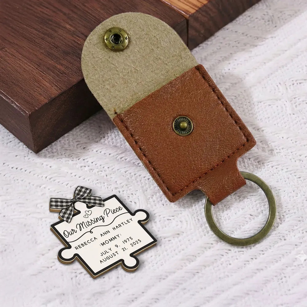 Personalized Wooden Pocket Hug Keychain Missing Piece Puzzle Gift for Mom, A Unique Sympathy Keepsake