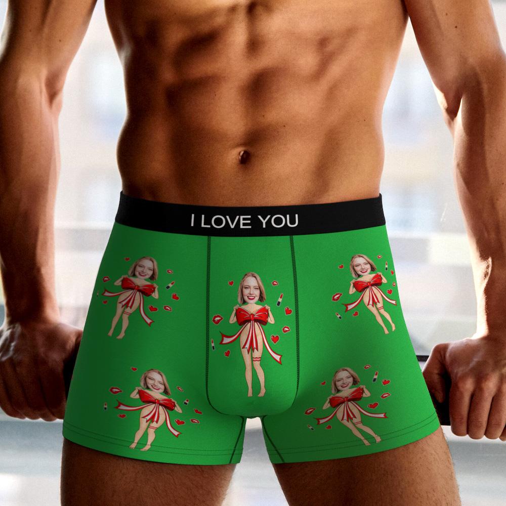 Custom Photo Boxer Red Bow AR View - Personalized Couple Men's boxer briefs