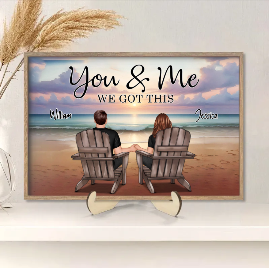 Couple Sitting Realistic Beach Landscape - Personalized Poster, Keychain, Plaque, Ornament and Pillow, Unique Gift