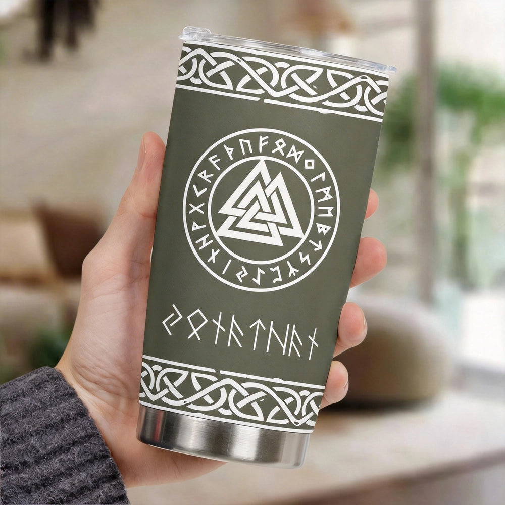 Norse Mythology Insulated Travel Tumbler, Personalized Rune Name Look - Sleek Celtic Knot Style, Creative Gift for Any Viking Fan