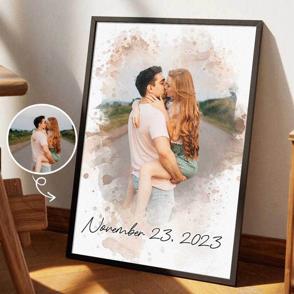 Watercolor Couple Portrait from Photo, Custom Wedding Anniversary Christmas Gift for Wife Husband Parents, Engagement Gift for Friend, Unique Poster Wall Art