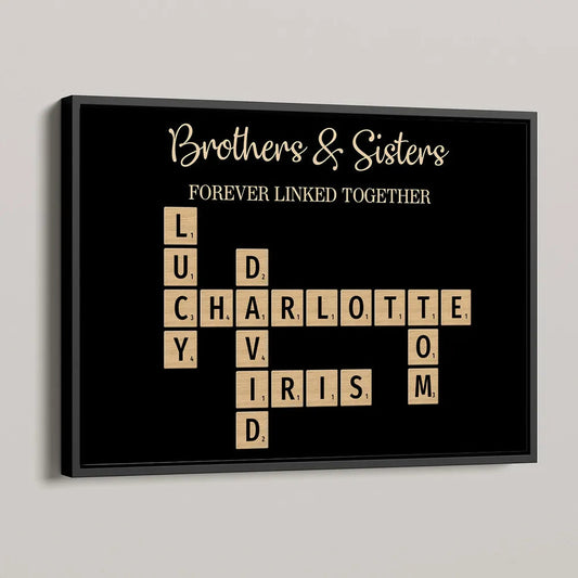 Brothers & Sisters Forever Linked Together Crossword Puzzle Art Personalized Poster or Plaque or Keychain or Ornament, Gift For Siblings, Family