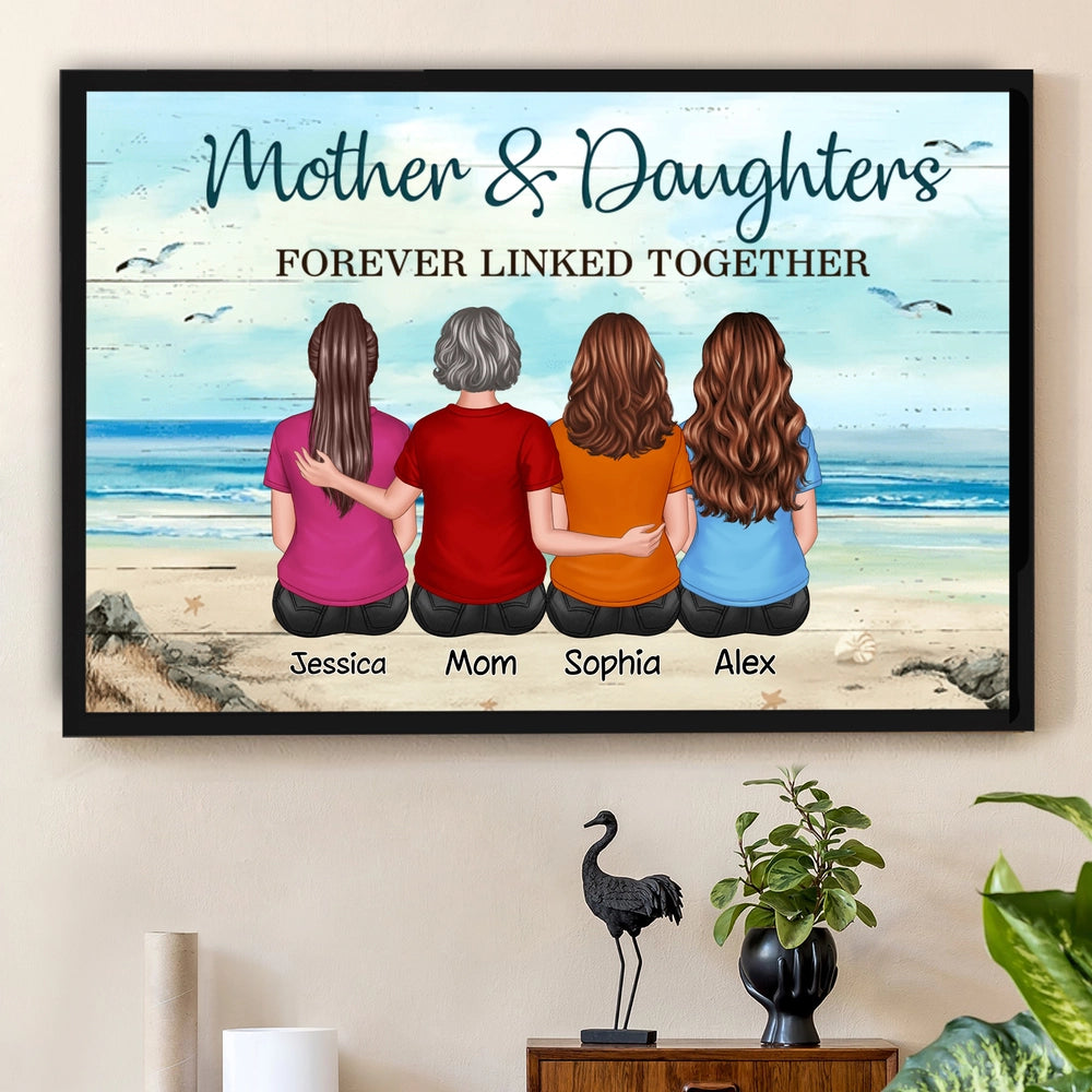 Custom Mother and Daughters Beach Poster, Back View Wall Art Keepsake, Sentimental Unique Gift for Moms on Any Occasion