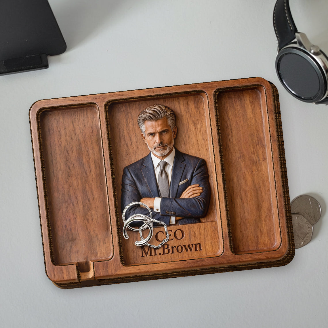 Desk Essentials - Personalized Colleague Wood Tray