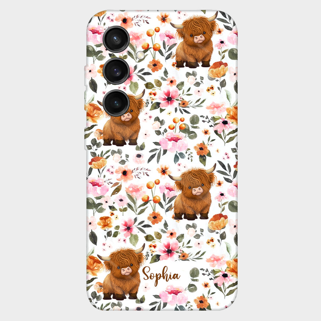 Floral Highland Cow - Personalized Highland Cow Full Print Phone Case