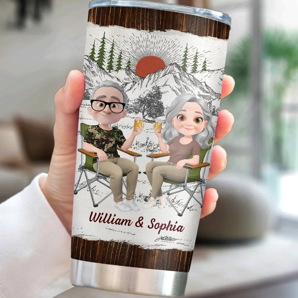 Insulated Travel Tumbler with Love Quote and Mountain Sunset Scene, Personalized Unique Gift for Couple