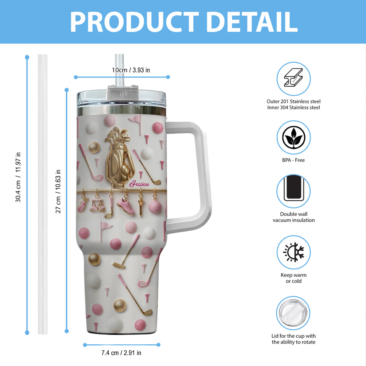 Live Love Golf - Personalized Golf Tumbler With Handle