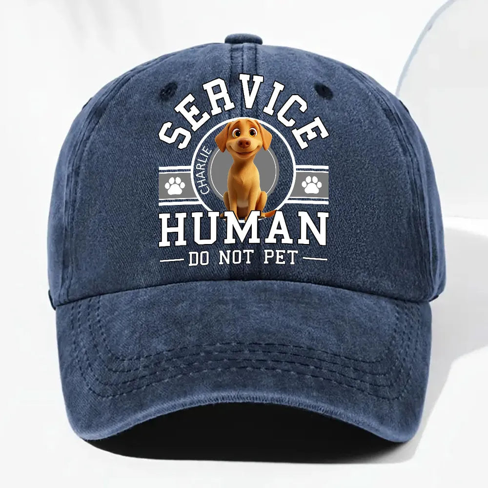 Baseball Cap with “Service Human” dog graphic – washed-look, comfy adjustable fit, everyday shade and style, a playful gift for dog owners and pet lovers