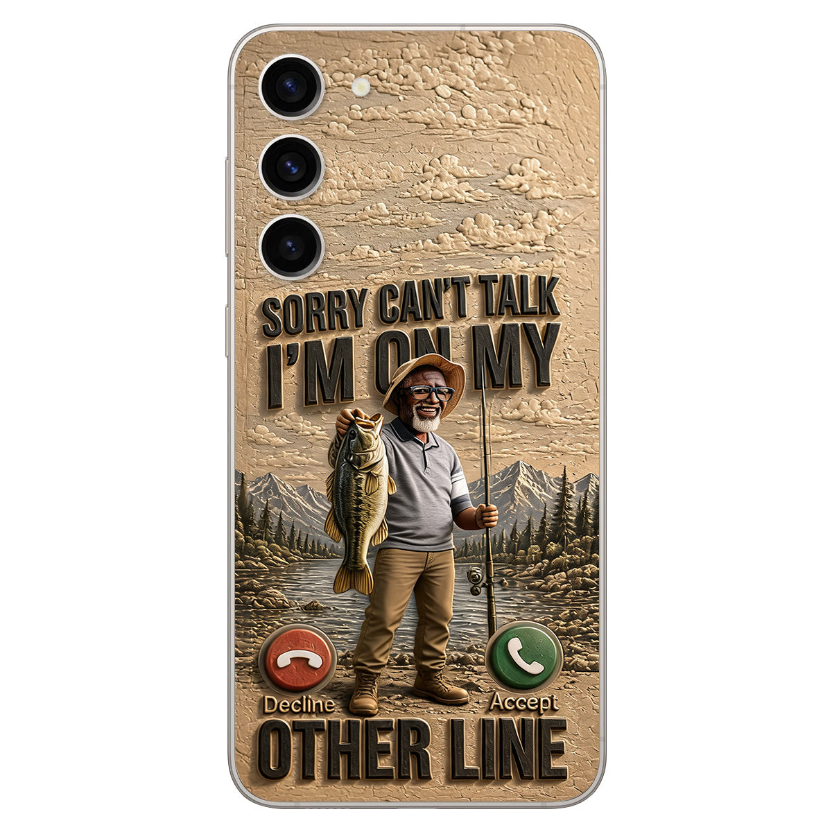 I'm On My Other Line, Fishing Lover Gift - Personalized Fishing 3D Embossed Leather Phone Case