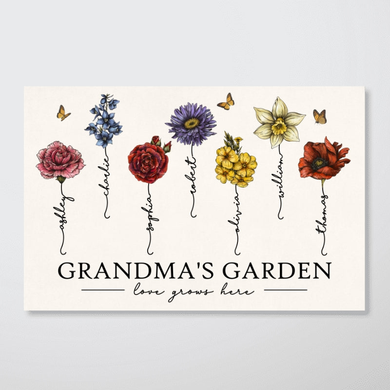 Grandma's Garden – Beautiful Floral Poster with Custom Family Names, Perfect Gift for Grandma