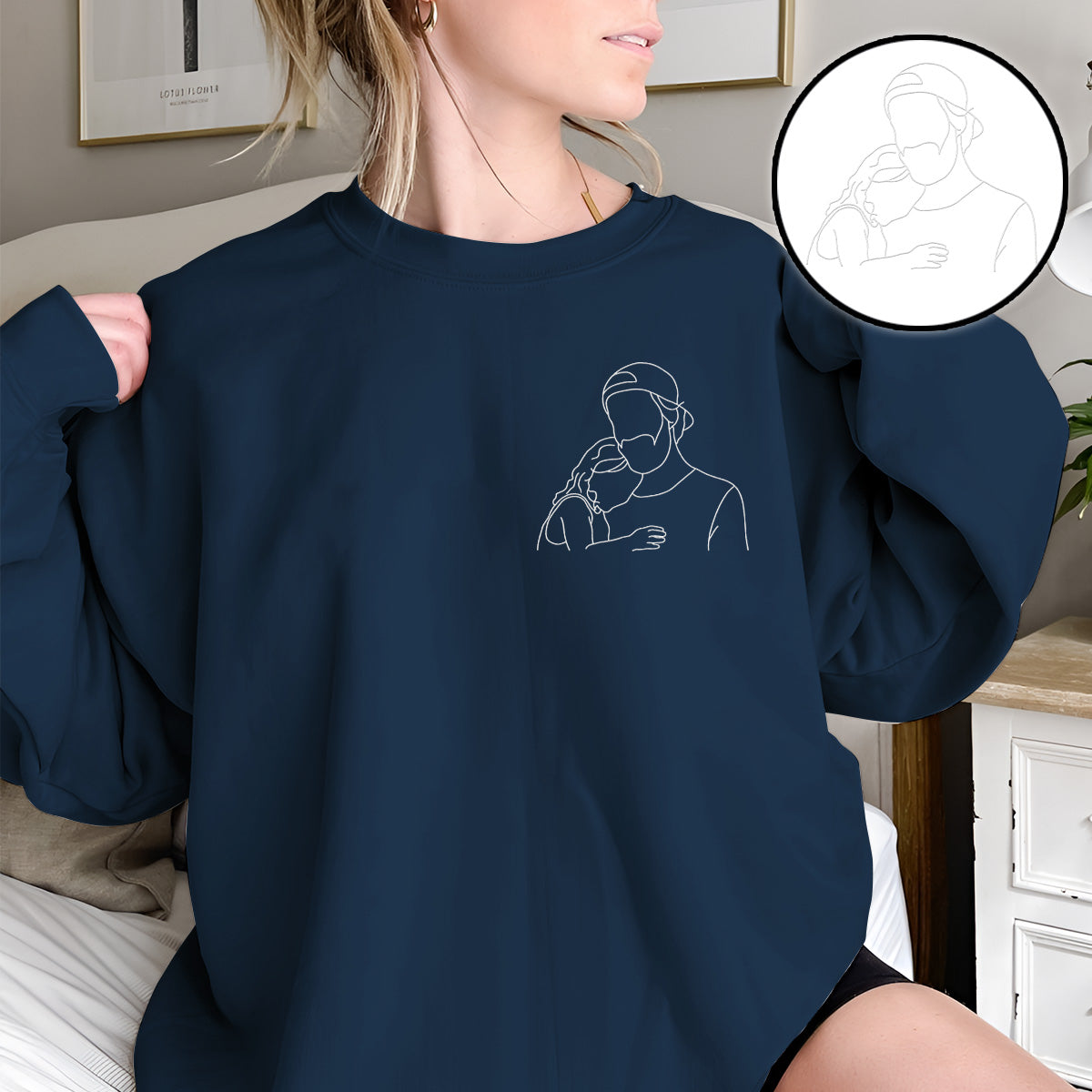 Custom Line Art - Personalized Step Dad Embroidered Sweater