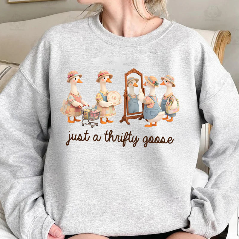 Personalized Just A Thrifty Goose Classic Tee, Cute Cartoon Goose Outfit Gift for Grandma or Mom
