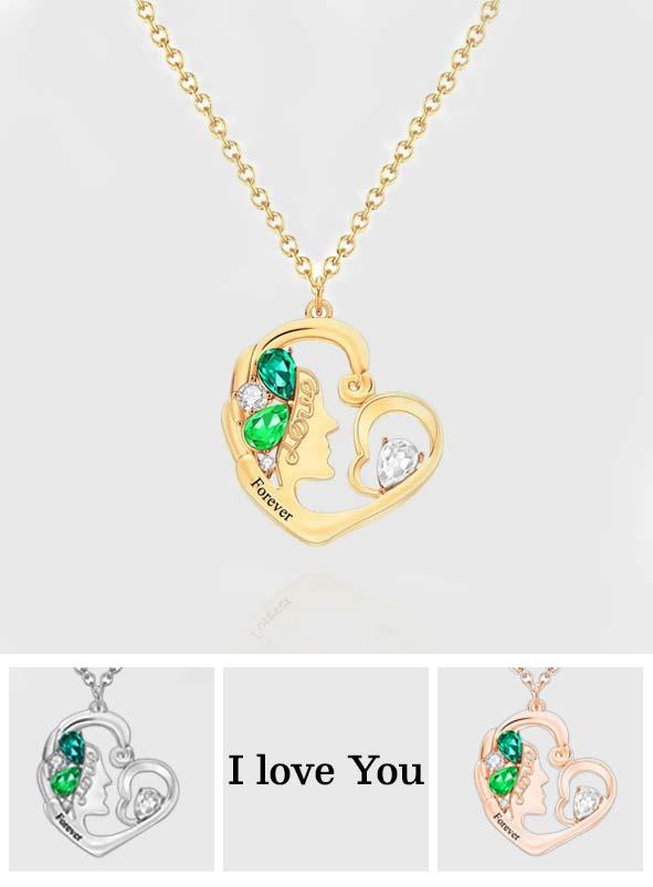 Birthstone Engraved Heart Charm - Personalized Mother Birthstone Women Necklace