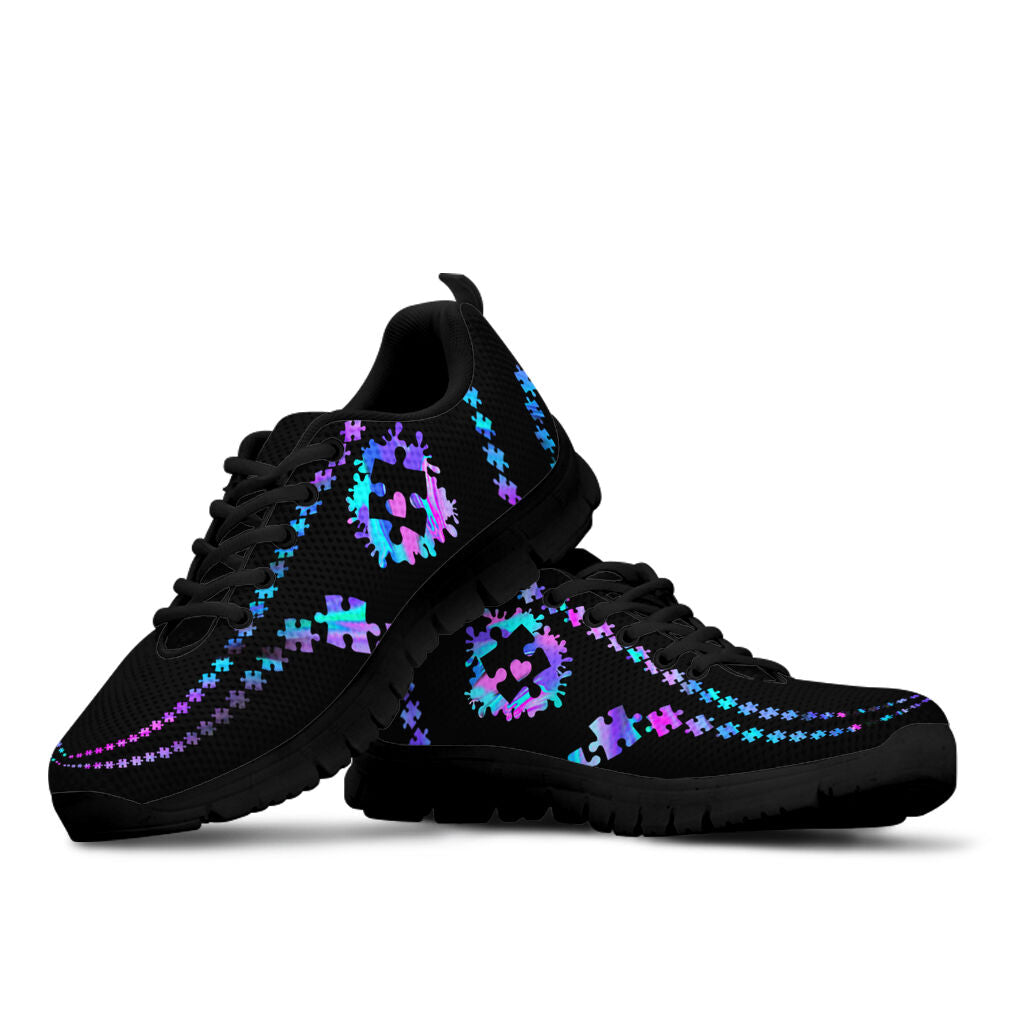 Hologram Puzzle Pieces Pattern Autism Awareness Sneakers 0622