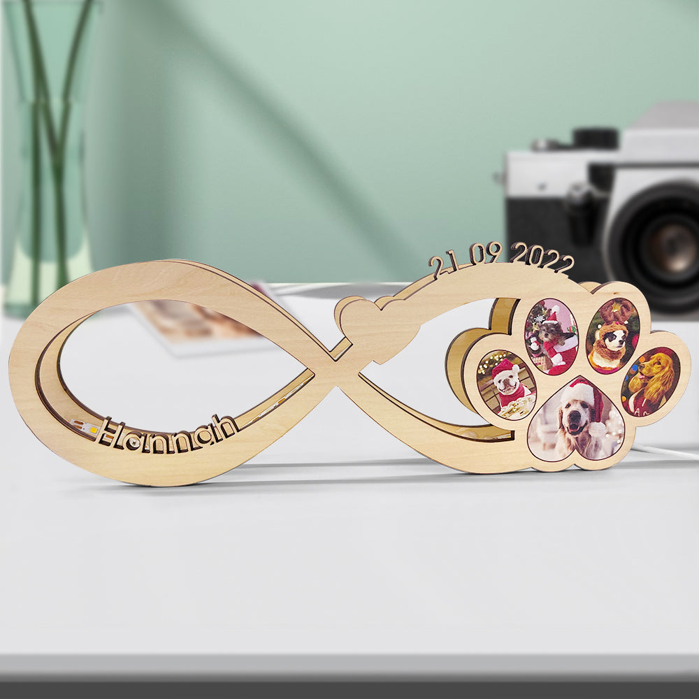 Custom Photo Paw Infinity Photo Paw Infinity Lamp - Gift for dog lovers, who lost cat - Personalized Lamp