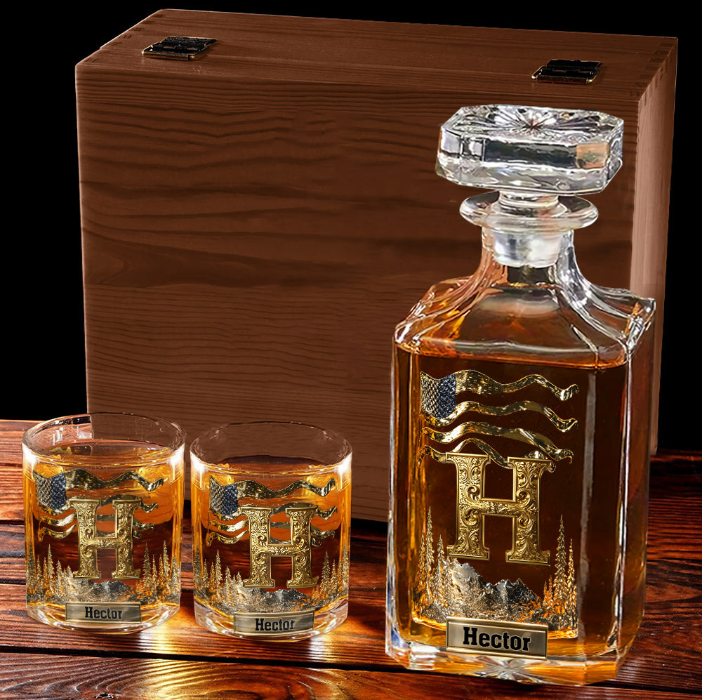 Alphabet Initial For Whiskey, Bourbon... Lovers - Personalized Whisky Whiskey Decanter Set