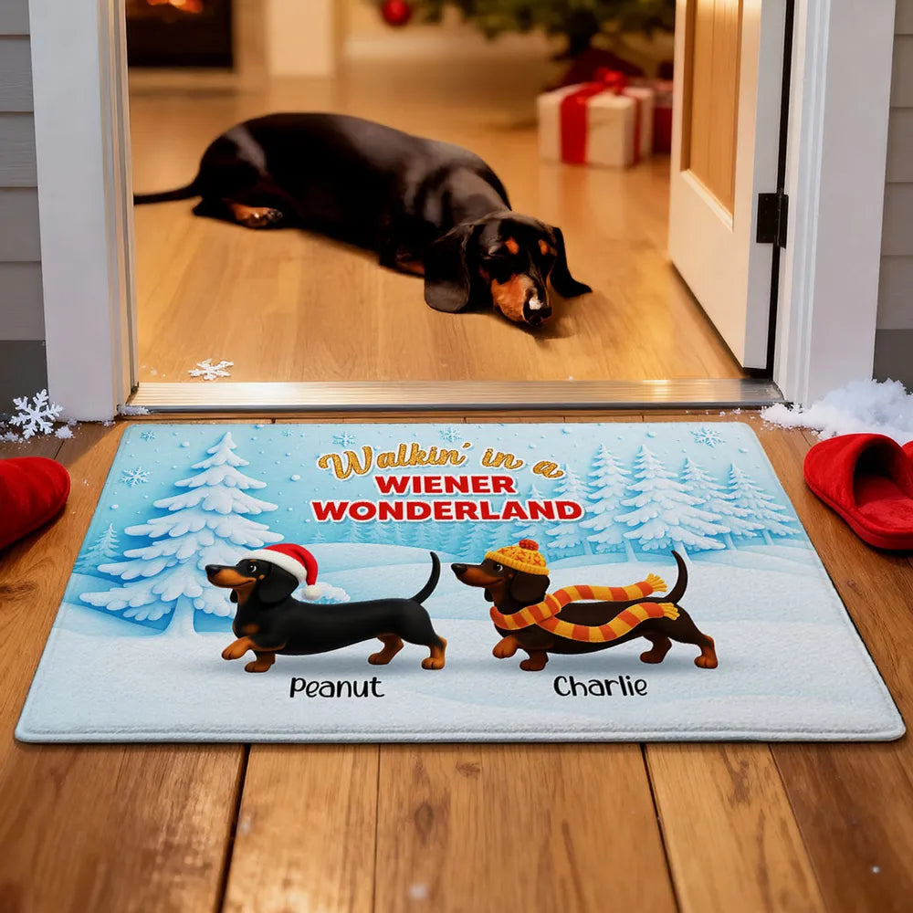 Personalized Dachshund Standard Doormat Christmas Entryway Decor, Walkin in a Wiener Wonderland, Unique Holiday Gift for Dog Lovers