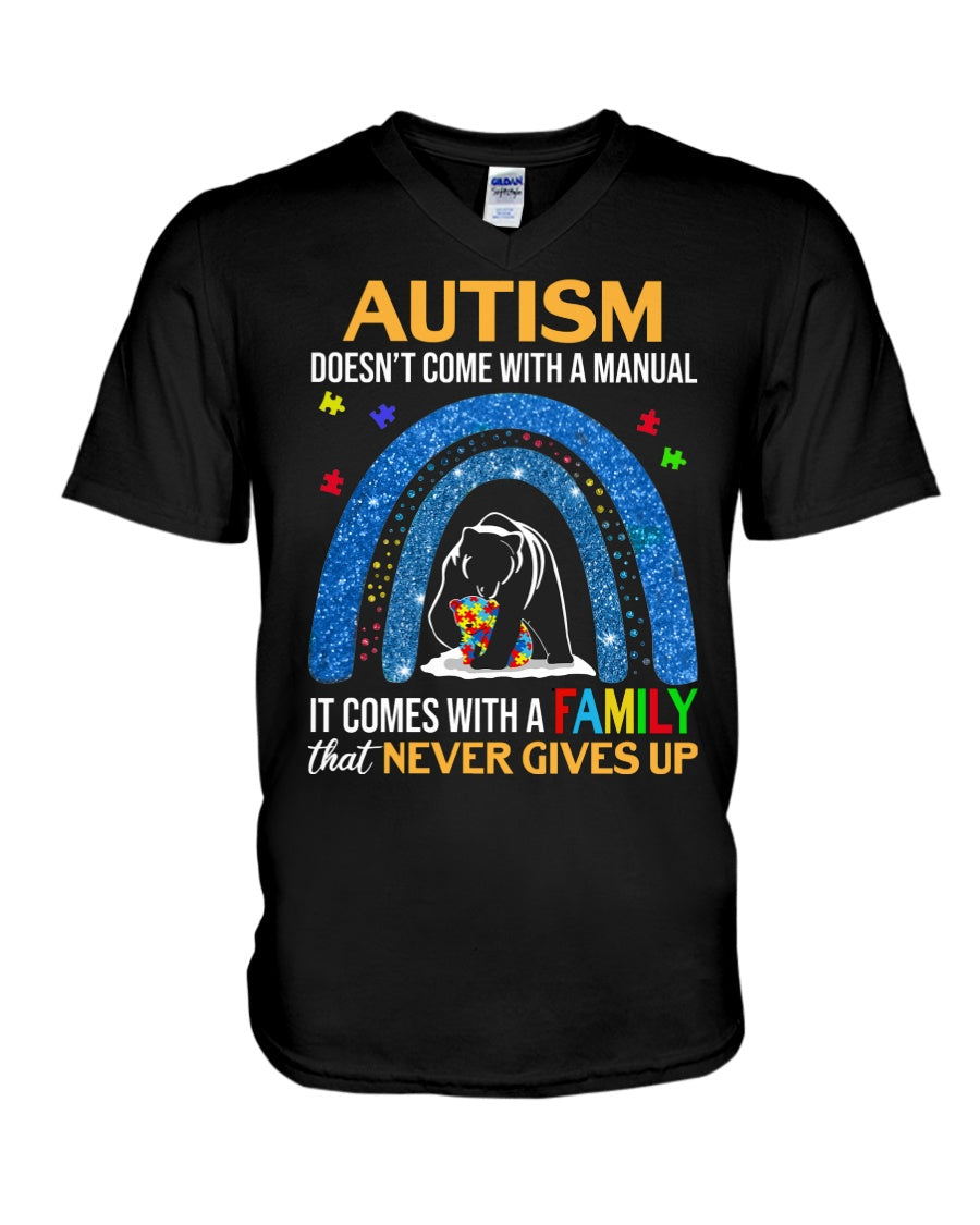 Autism Family Never Gives Up - Autism Awareness T-shirt and Hoodie 0921