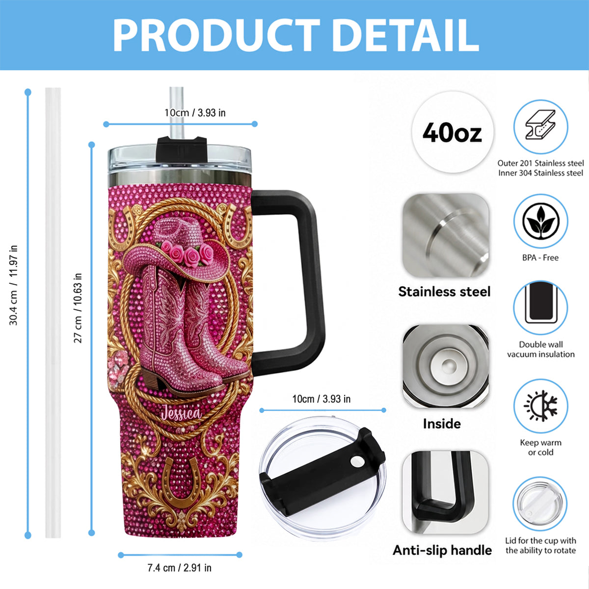 Cowgirl Boots - Personalized Cowgirl Tumbler With Plush Charm