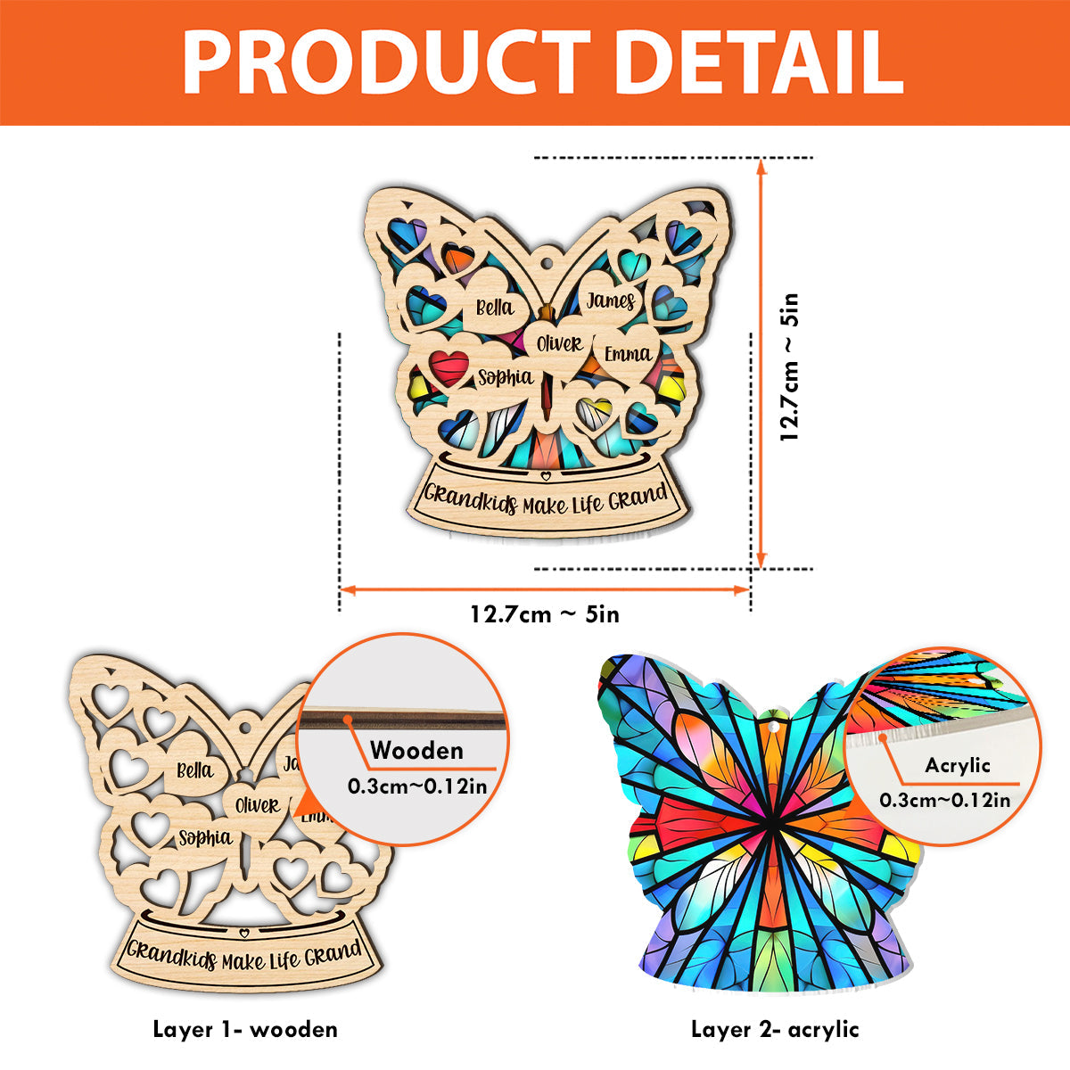Grandma Mom Heart Butterfly - Personalized Grandma Suncatcher