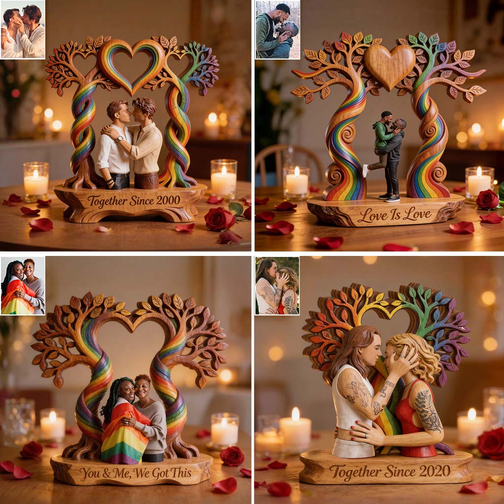 Custom Any Photo, Love Is Love - Personalized LGBT Support Custom Shaped Wood Plaque