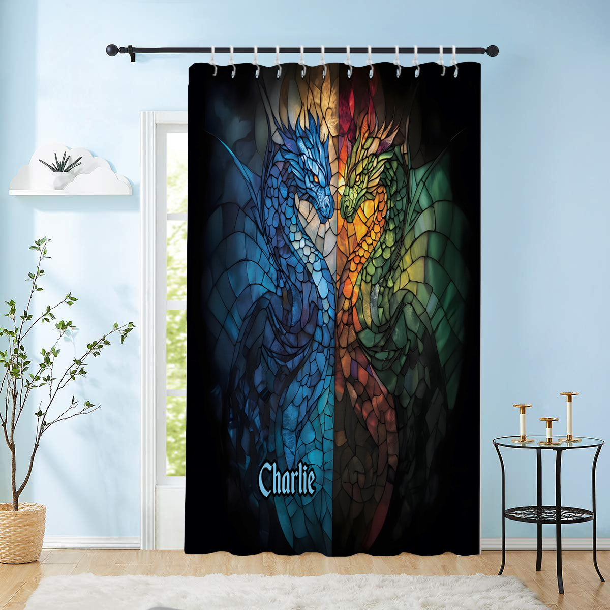Dragons Fight - Personalized Dragon Blackout Window Curtain/ Drapes Set