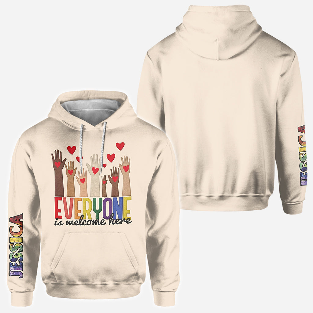 Everyone is Welcome Here - Personalized Teacher All Over Shirt