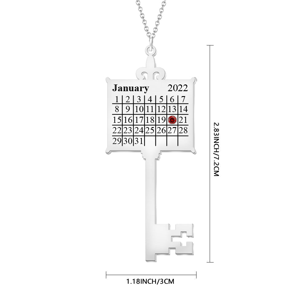 Key Calendar Charm - Personalized Key Birthday Calendar Necklace