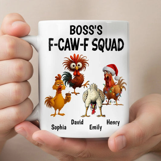 Boss FCAWF Squad White Ceramic Mug Funny Rooster Design Unique Gift for Boss