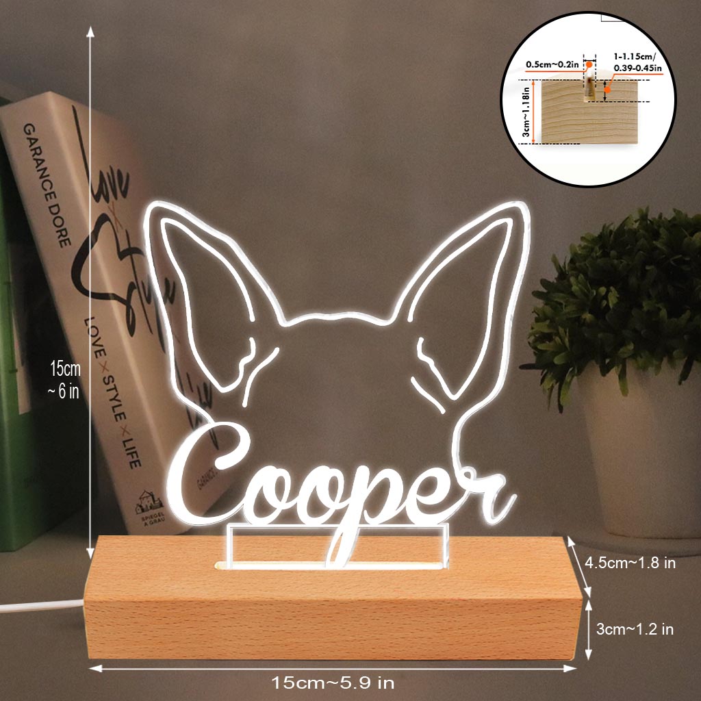 Dog's Ears Memorial Cute Personalized Gift - Gift for dog lovers, who lost dog - Personalized Shaped Plaque Light Base