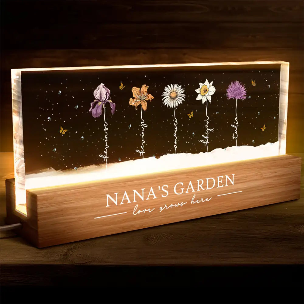 Personalized LED Plaque with Grandkids' Names & Birth Month Flowers