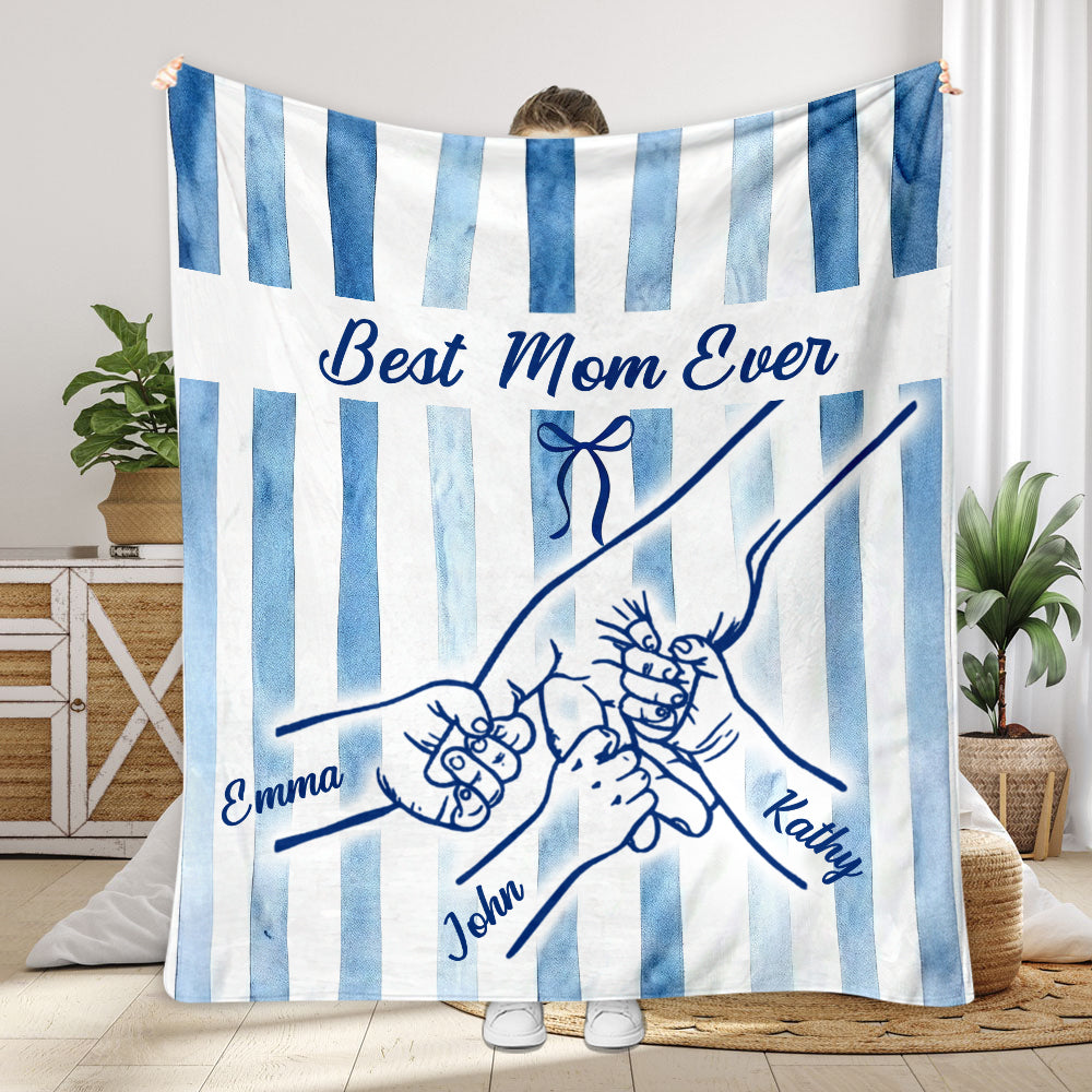 Best Mom Ever Hands Holding Retro Pastel Stripes - Personalized Mother Blanket