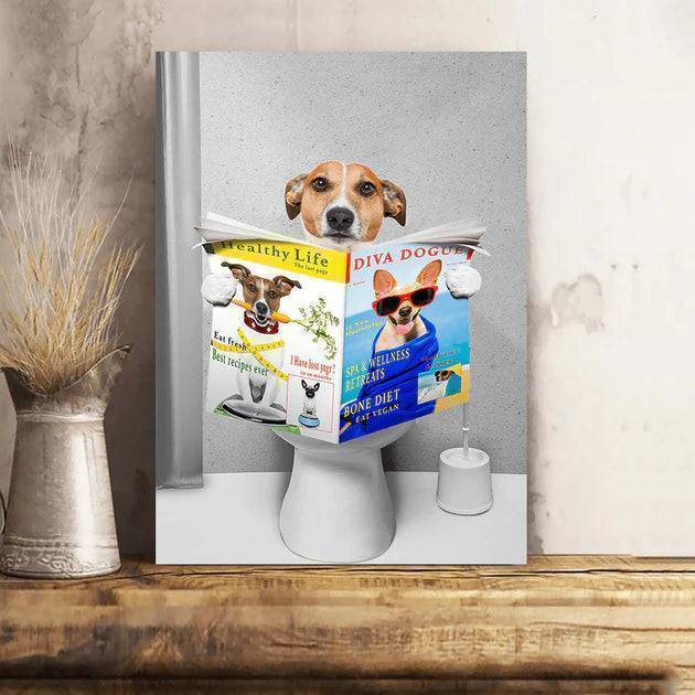 Custom Photo Dog Cat Read Newspaper In Toilet Poster or Canvas