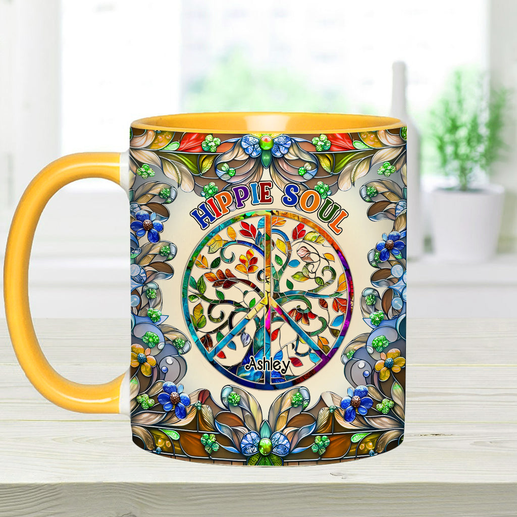 It's A Beautiful World Tree Of Life Peace Sign - Personalized Hippie Accent Mug