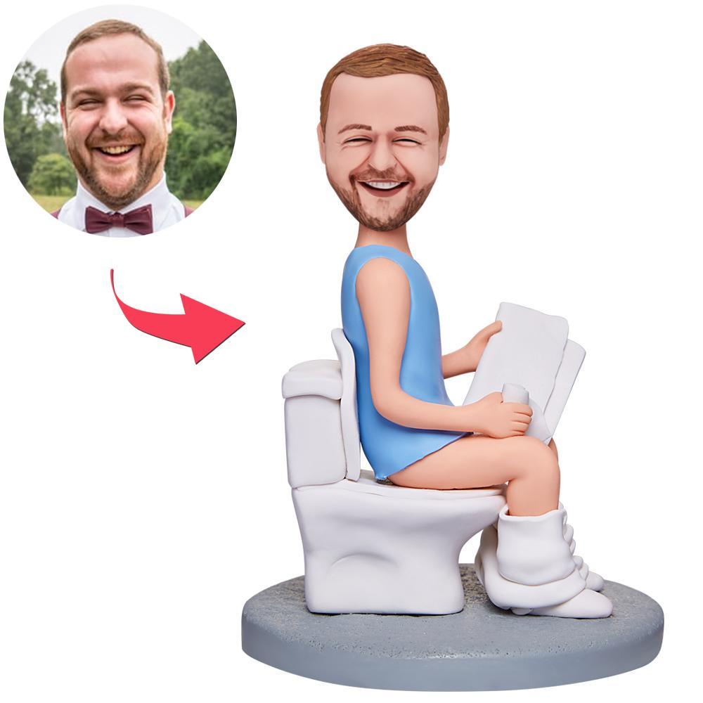 Funny Toilet Reading - Personalized Man Sitting Toilet Bobblehead