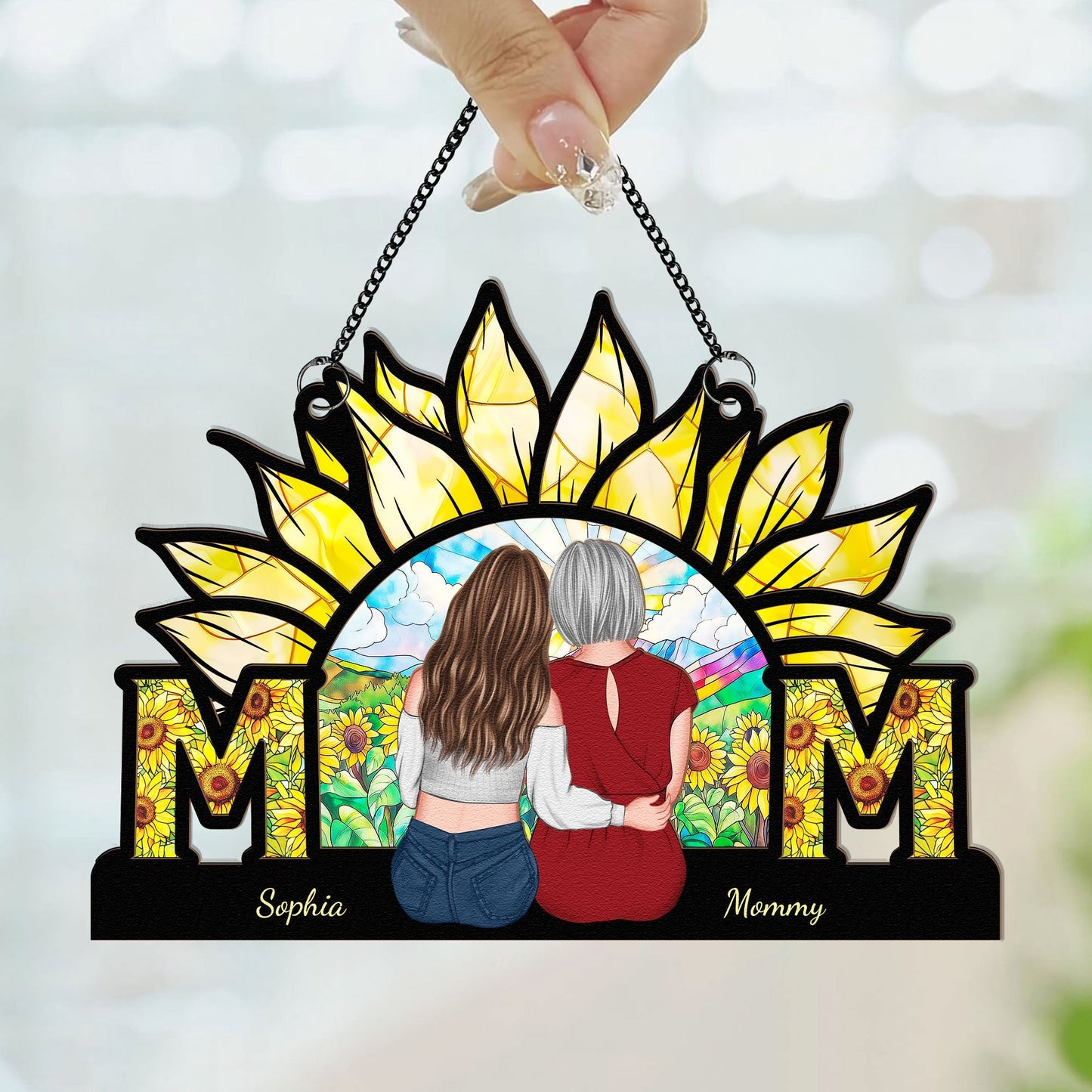 Sunflower MOM Personalized Ornament - Wood & Acrylic Gift