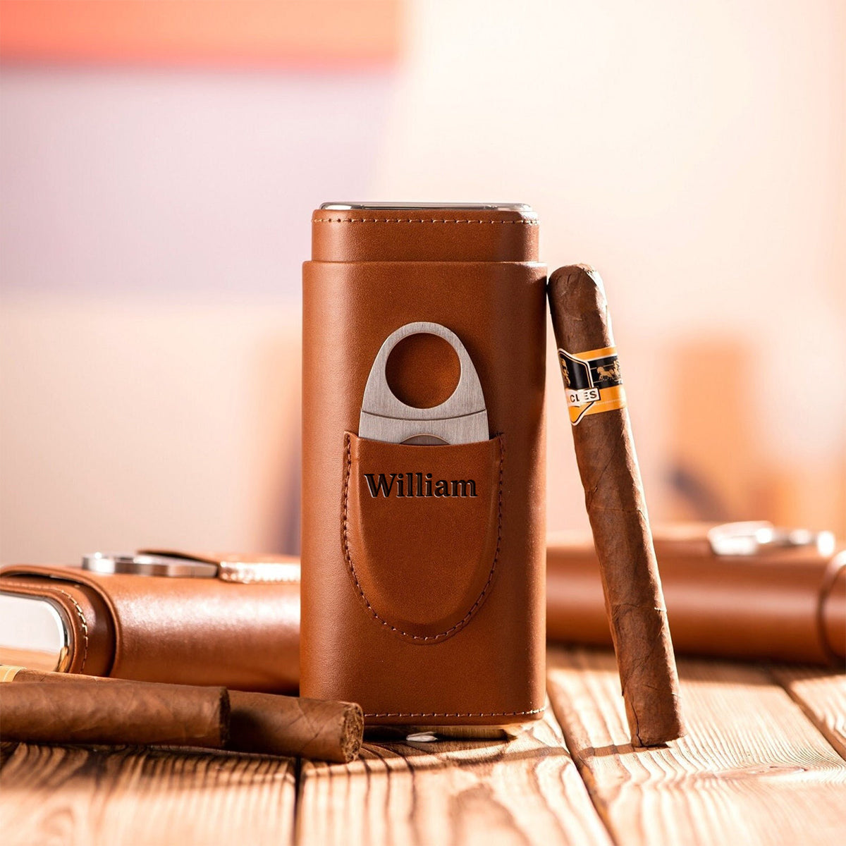 Dad Loves Cigars - Personalized Father Leather Cigar Humidor Case