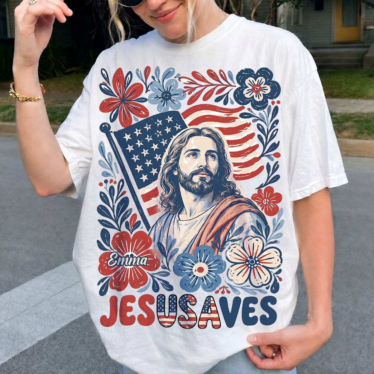 Jesusaves Floral 4th Of July - Personalized Christian T-shirt And Hoodie