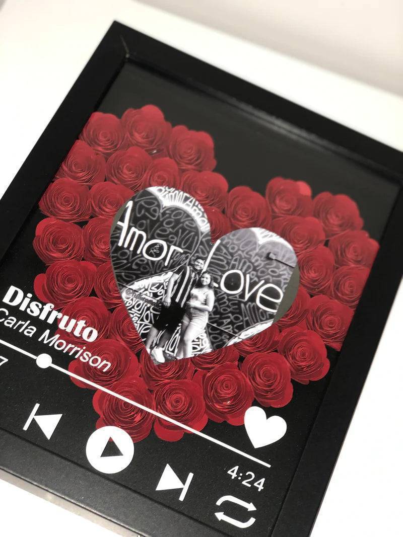 Love in Bloom - Personalized Heart-Shaped Flower Shadow Box with Photo - Ideal for Valentine's Day & Anniversaries