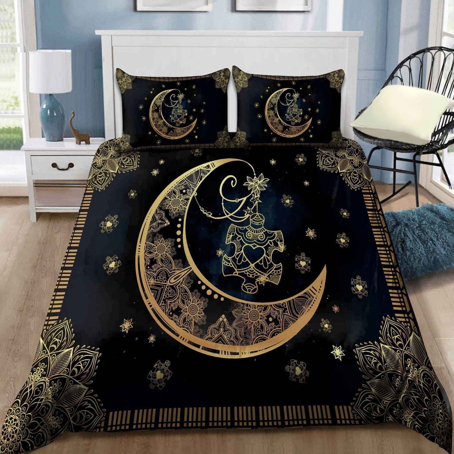 Autism Awareness Moon Mandala Sunflower - Quilt Set 0921