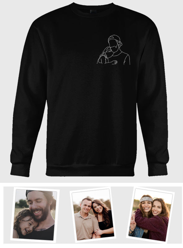 Custom Line Art - Personalized Father Embroidered Sweater